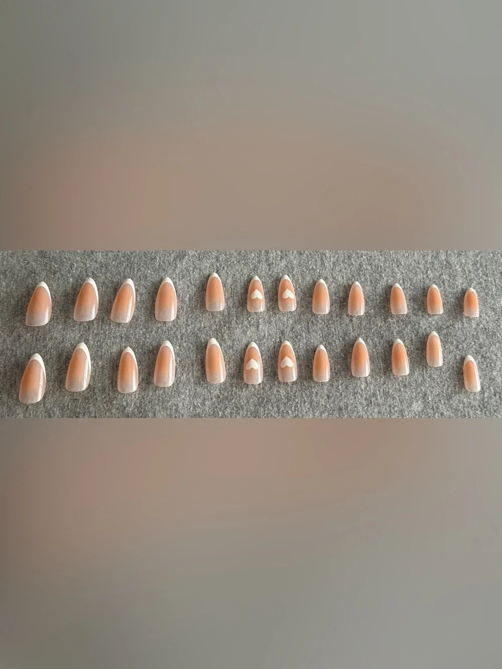 Neutral French Ombre Press-On Nails with Heart Accent